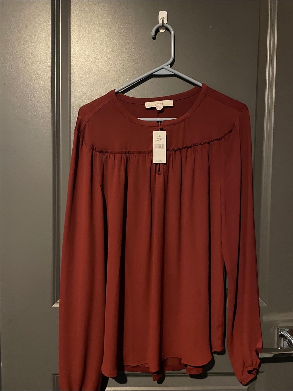 LOFT Brick Red Long Sleeve Peasant Blouse